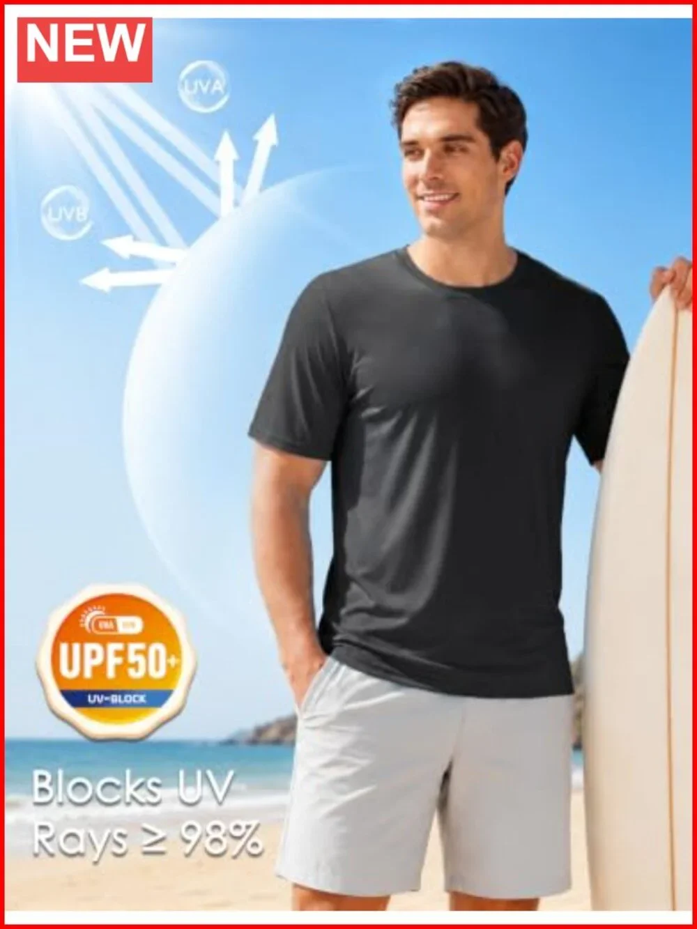 UPF 50+ Sun Protection Rash Guard Men Short Sleeve Quick Dry